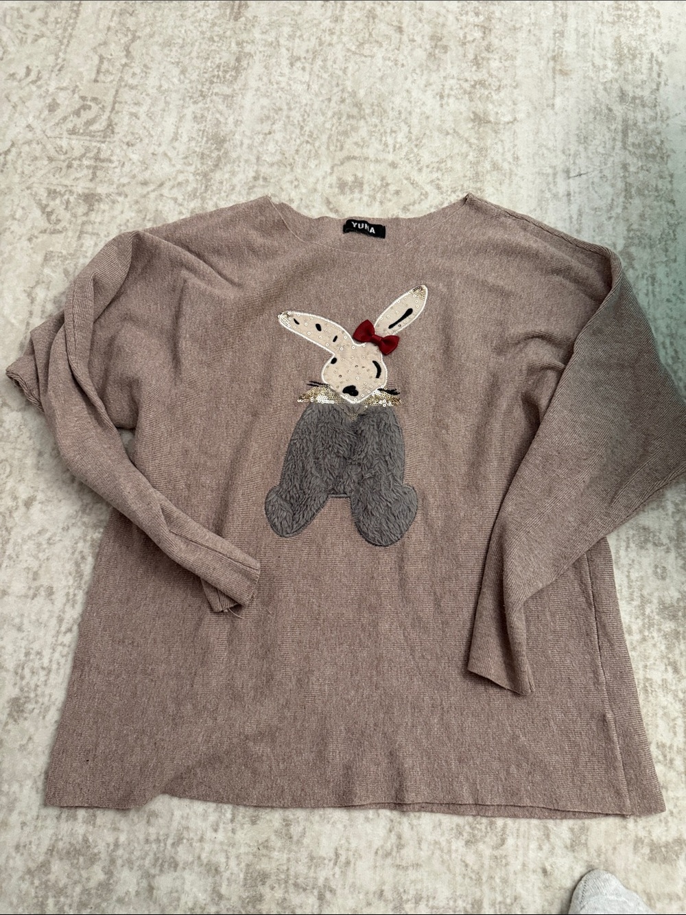 Taupe Bunny Appliqué Sweater